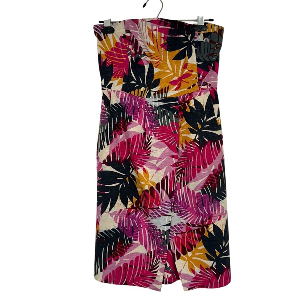 Banana Republic Pink Blue Tropical Leaf Print Strapless Mini Dress Womens 4